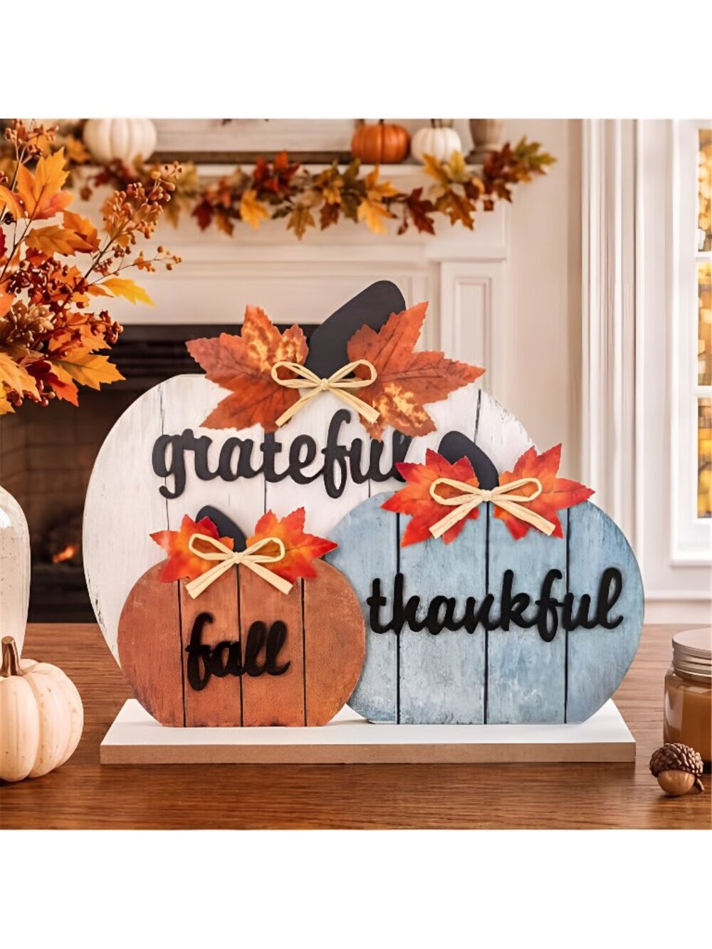 Fall Decor, Thanksgiving Fall Decorations for Home, 3Pcs Wooden Autumn